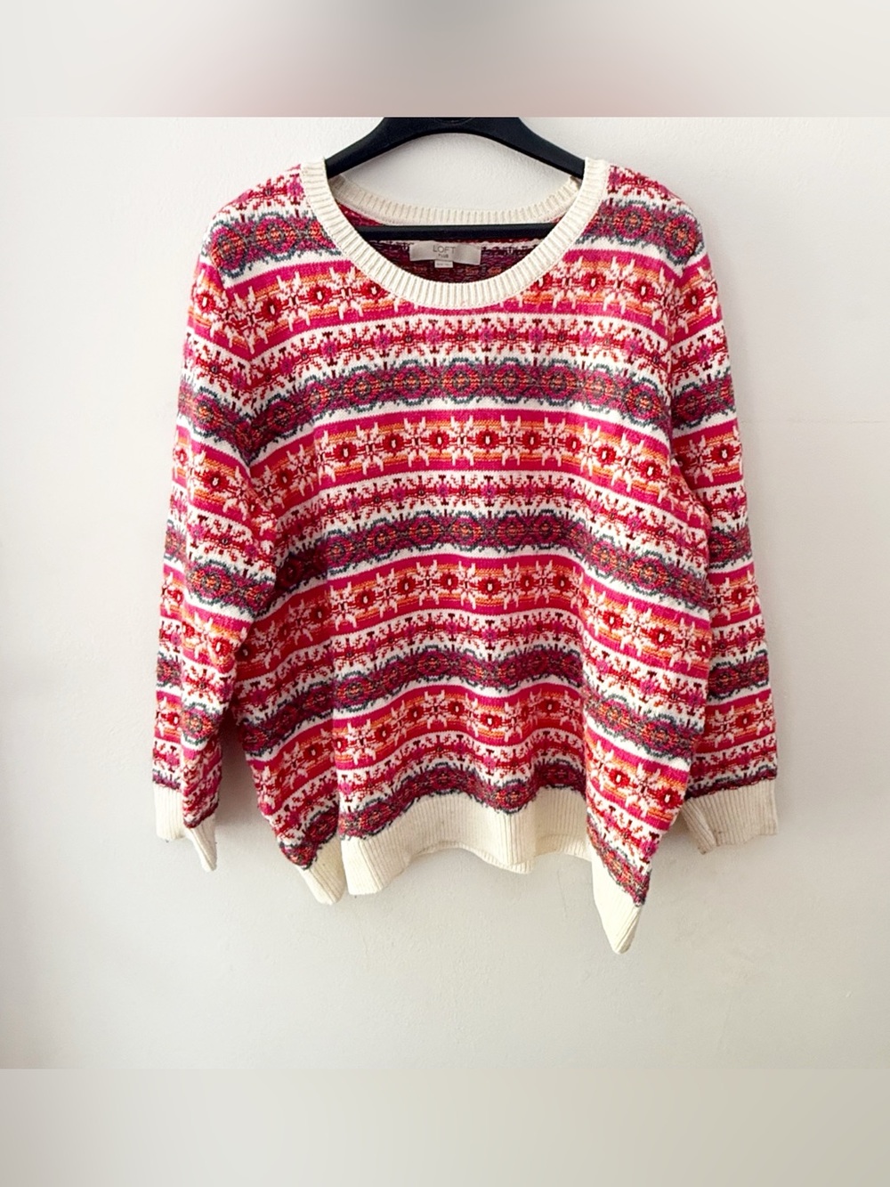 Loft Plus Women Bright Fair Isle Sweater Size 16/18 Nordic Ski Cabin Colorful